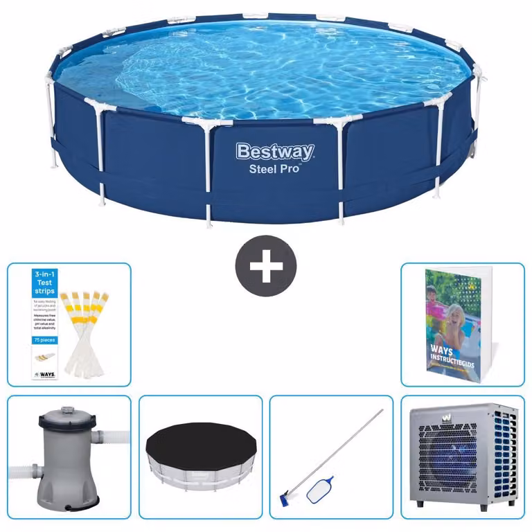 Piscina gonfiabile Bestway Steel Pro, rotonda, dimensioni 396x84 cm, composta da 5 parti, modello S283