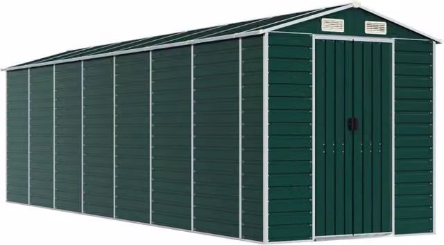 Casetta da giardino e ripostiglio esterno in acciaio zincato verde L: 640 cm, P: 191 cm, H: 198 cm