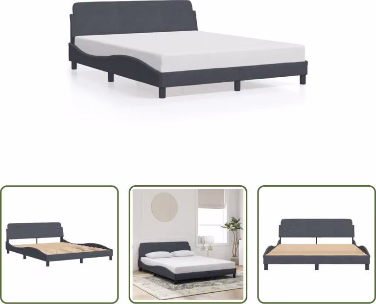 The Living Store Struttura letto con testiera grigio scuro 160x200 cm in velluto