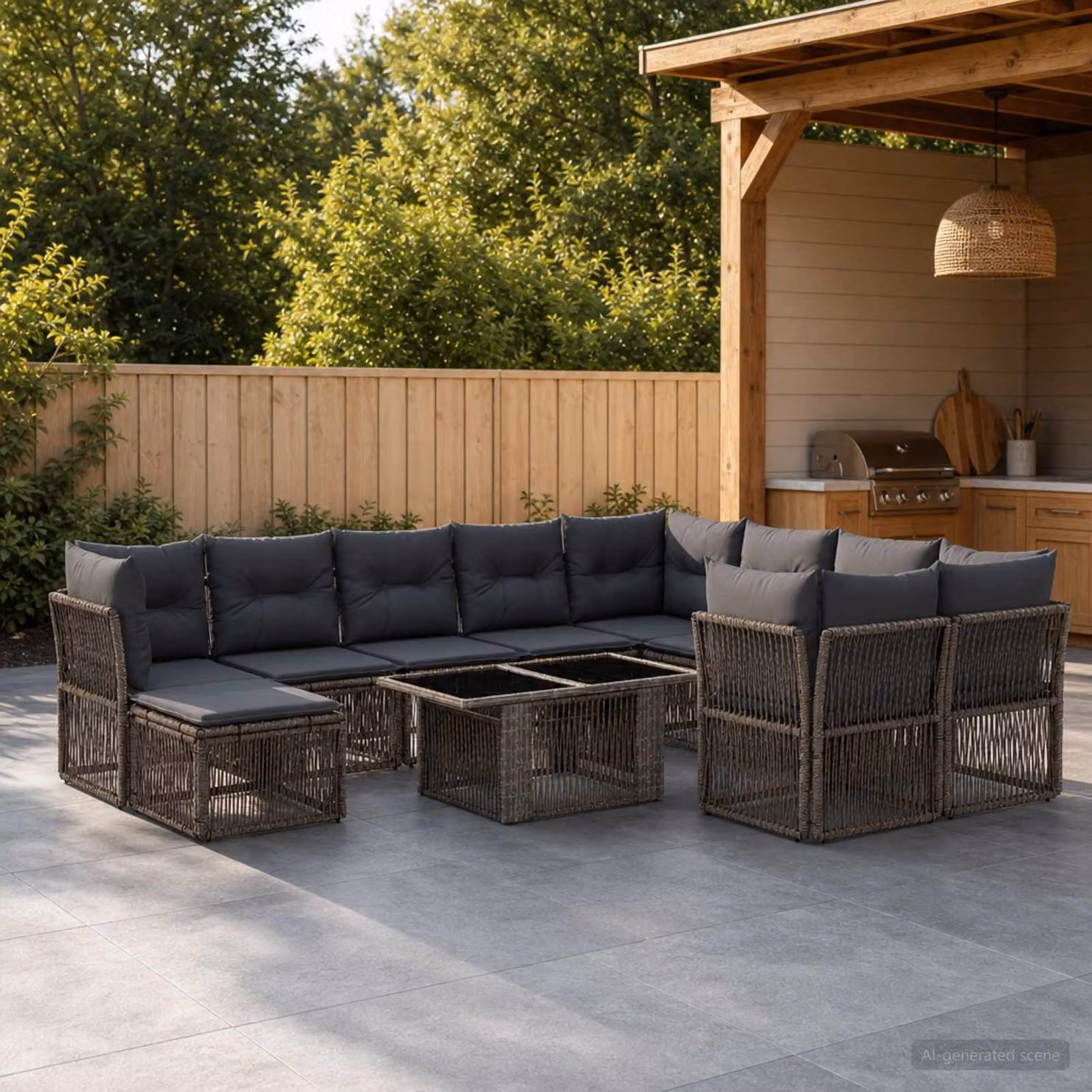 Set Divano da Giardino Moderno vidaXL in Polyrattan Grigio, 11 Pezzi