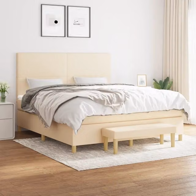 Letto Ibrido con Giroletto a Molle e Materasso vidaXL in Tessuto Beige e Bianco L/P/H: 160 x 200 x 128 cm