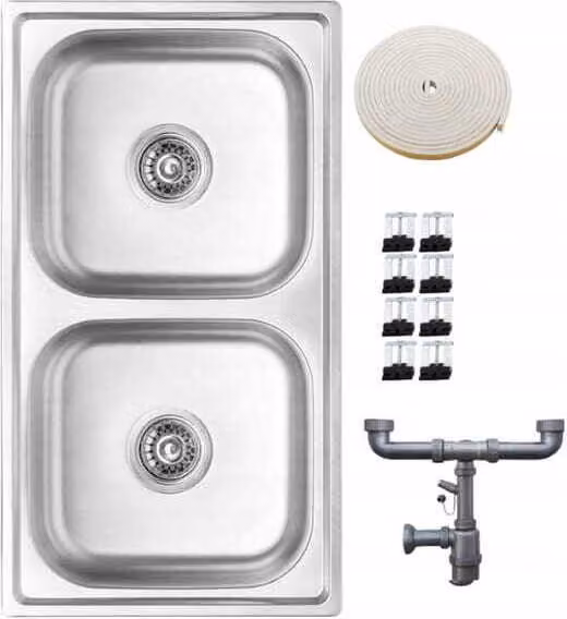 Lavello a incasso in acciaio a 2 camere 78 x 43 cm