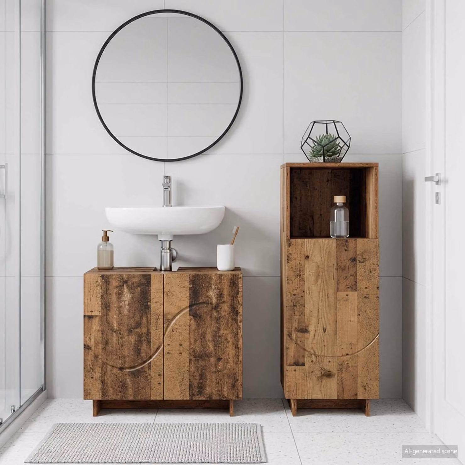 Set di mobili da bagno moderno vidaXL in legno color marrone, 2 pezzi