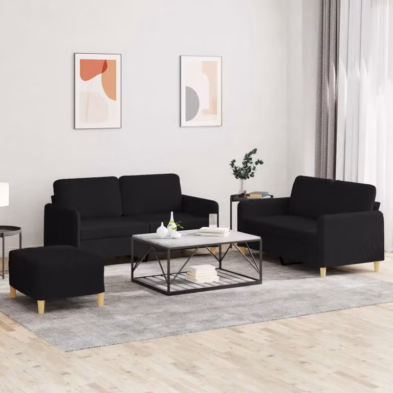 vidaXL Set di Divani 3 Pezzi Moderno in Tessuto Nero con Cuscini