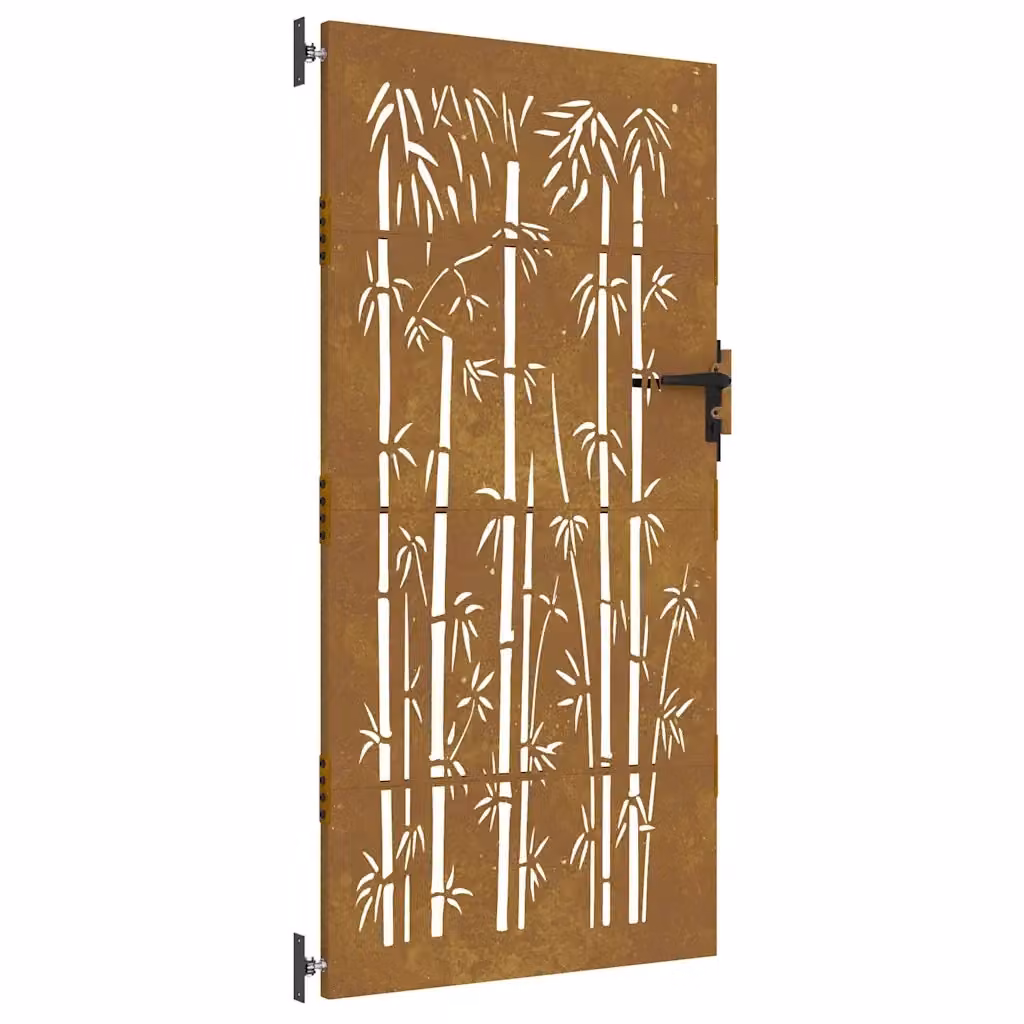 Cancello singolo da giardino vidaXL in acciaio corten e design bambù, colore marrone, L: 85 cm, H: 200 cm – 2
