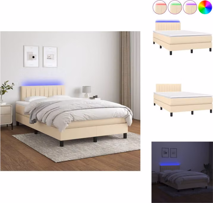 vidaXL Letto a molle insacchettate con materasso e tessuto LED cream 120x200 cm - Letti e strutture letto
