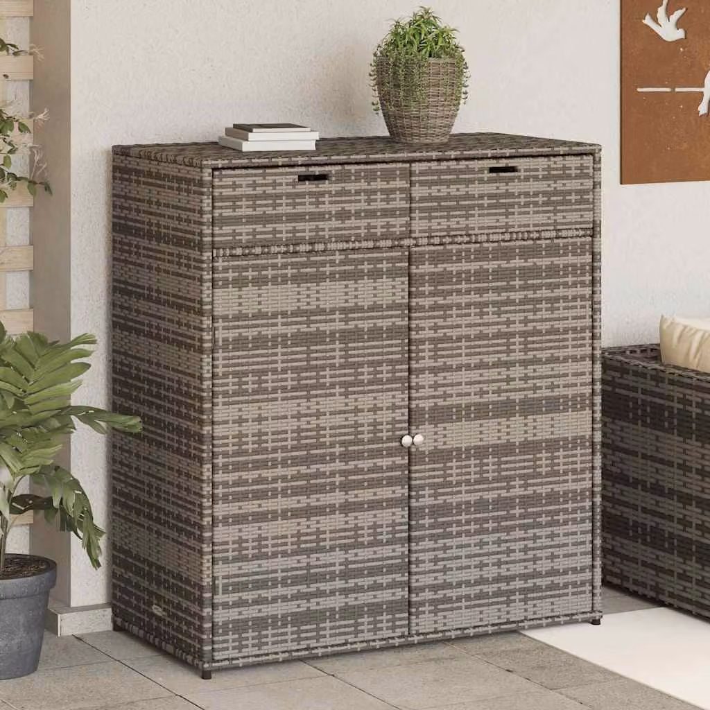Armadietto portaoggetti da giardino vidaXL in polyrattan grigio con ante a battente L: 105 cm, P: 55 cm, H: 113 cm