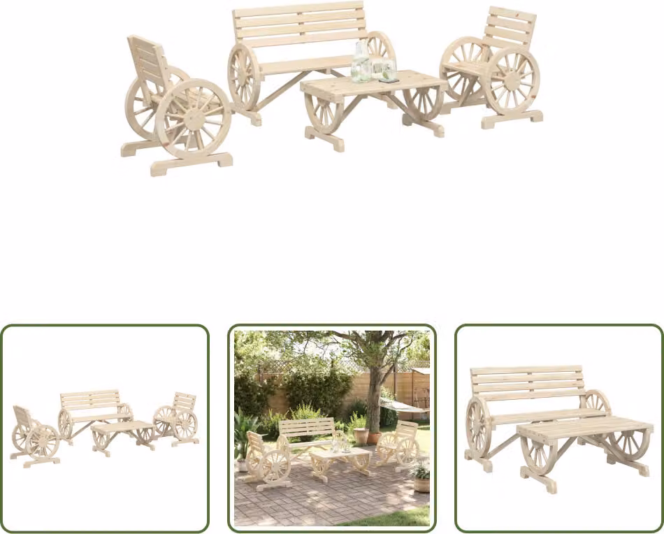 The Living Store 4 pezzi. Set salotto da giardino in legno massiccio di abete