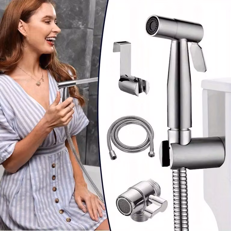 Doccia per WC con getto orizzontale - Include tubo flessibile - Montaggio a foro singolo - Adatta per animali domestici, capelli e lavabi - Realizzata in acciaio inossidabile