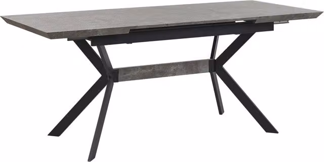 Tavolo da pranzo estensibile Beliani in stile industriale con piano effetto cemento grigio e gambe in metallo nero L/P: 140-180 x 80 cm