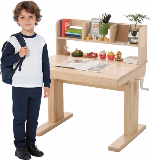 Scrivania per bambini SINGULARTY regolabile in altezza con piano inclinabile e finitura in legno marrone – 1