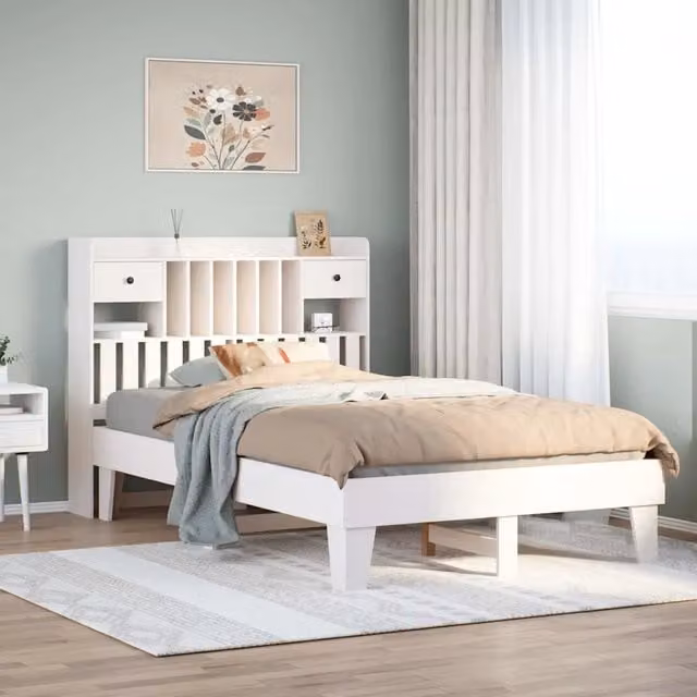 Letto senza Materasso Bianco 135x190 cm Legno Massello di Pino 3308859