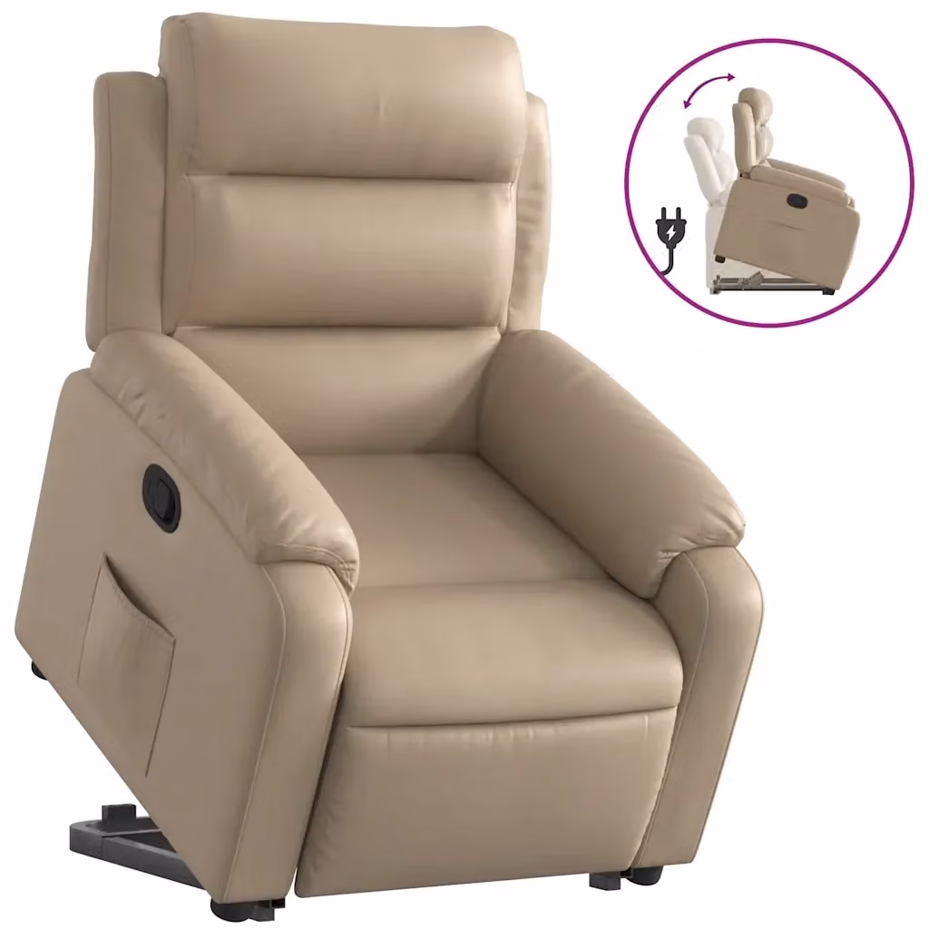 Poltrona Alzapersona Reclinabile vidaXL in Similpelle Beige con Assistenza Elettrica – 2