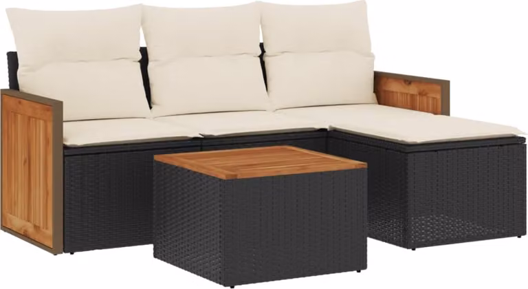 Set Divani da Giardino 5 pz con Cuscini in Polyrattan Nero