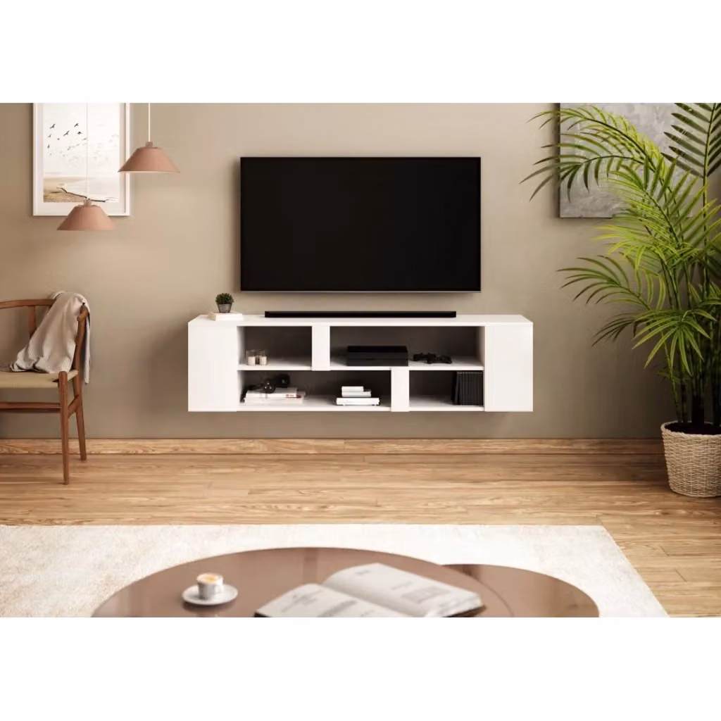 Mobile porta TV sospeso moderno Meublorama colore bianco L: 155 cm, P: 40 cm, H: 35 cm – 2