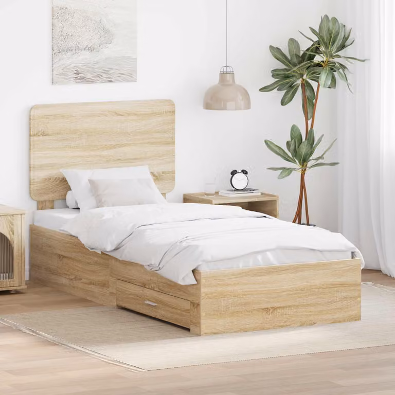 Struttura del letto con cassetto vidaXL in Rovere Sonoma, colore marrone, L: 100 cm, P: 200 cm, H: 103 cm