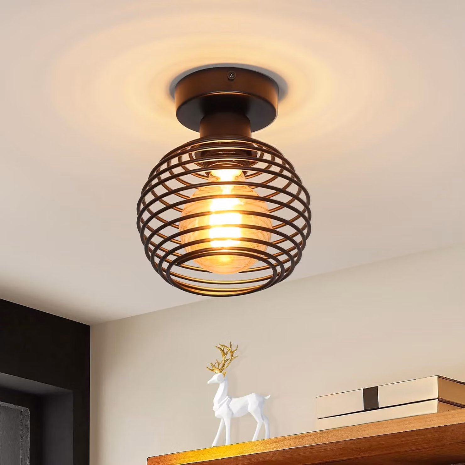 Lampada a soffitto ZMH, 1 luce, stile vintage, colore nero. Adatta per ingresso, scala, camera da letto, balcone e corridoio. Lampada da soffitto in metallo con attacco E27
