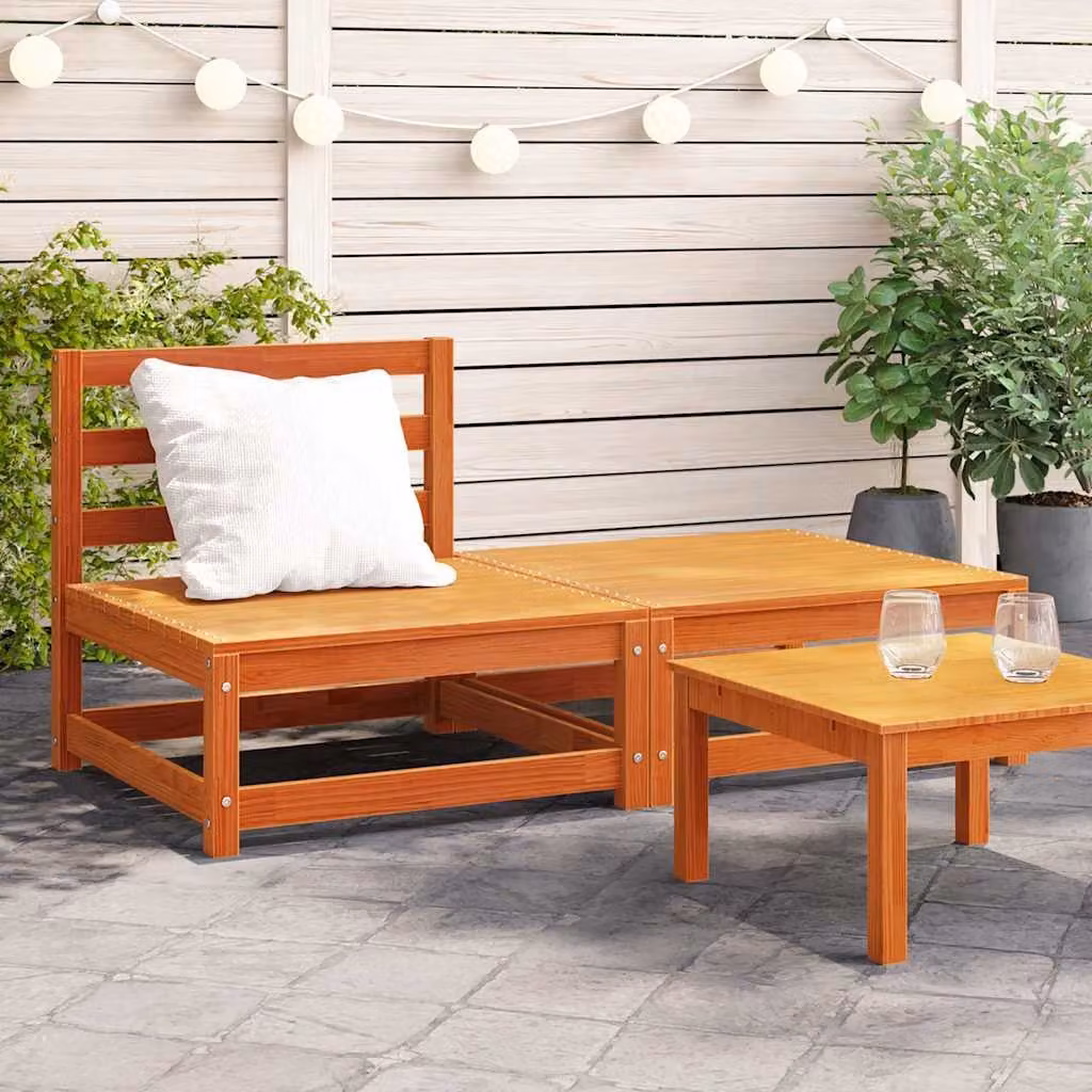 vidaXL Divano da giardino moderno in legno di pino cerato marrone con poggiapiedi