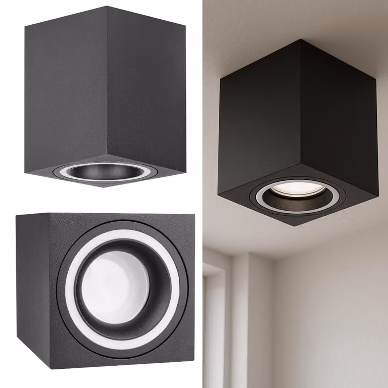 MasterLED GU10 faretto a plafone nero - Spot LED a soffitto 80x80x100 mm - quadrato e fisso - per corridoio e camera da letto