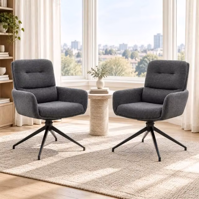 Sedia da pranzo girevole 360° in tessuto grigio scuro con gambe nere HAVRYA