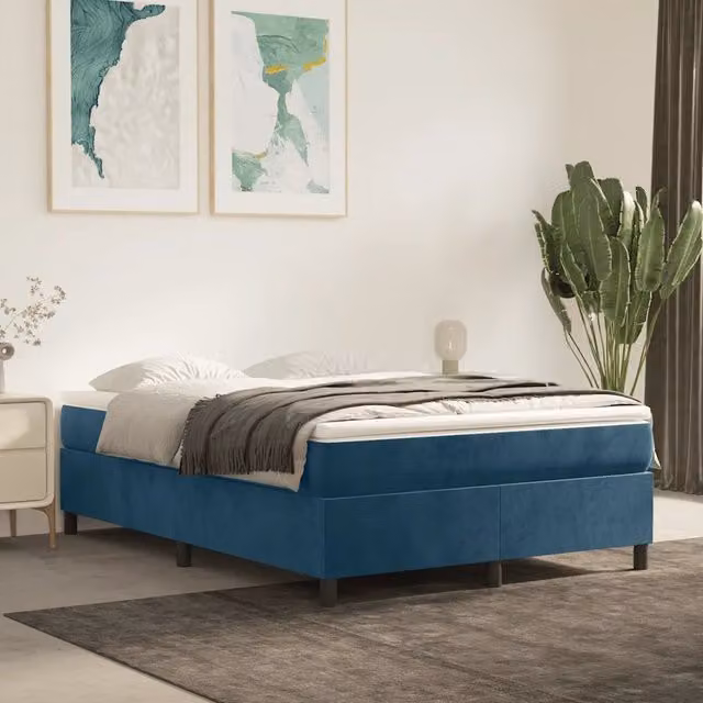 Giroletto a Molle con Materasso Blu Scuro 140x190 cm in Velluto 3144679