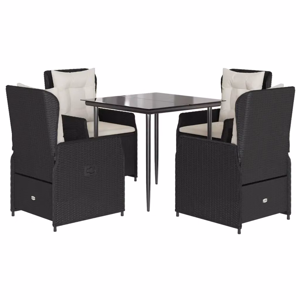 Set da Pranzo da Giardino vidaXL 5 pz in Polyrattan Nero con Piano in Vetro e Cuscini – 2
