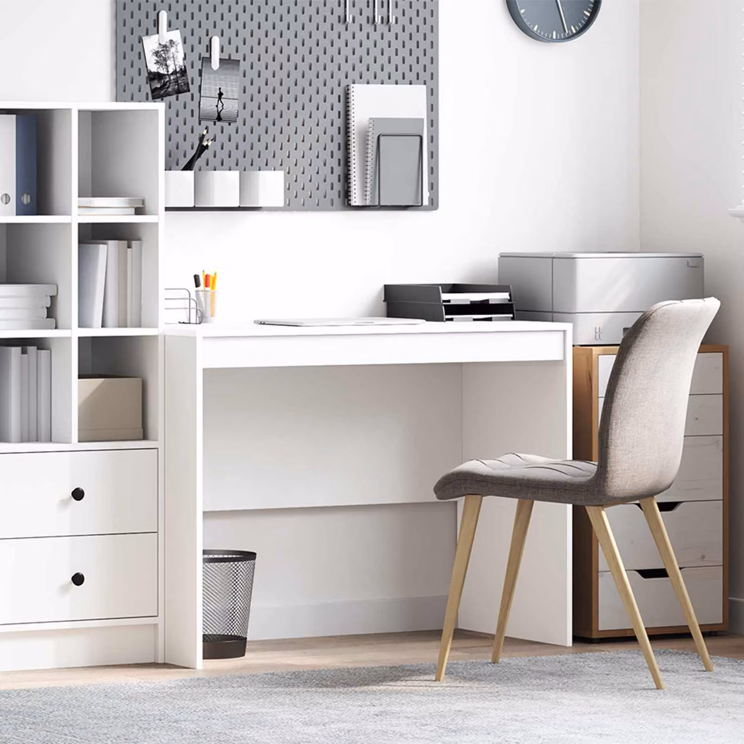 Scrivania minimalista vidaXL in MDF bianco L: 100 cm, P: 50 cm, H: 76 cm