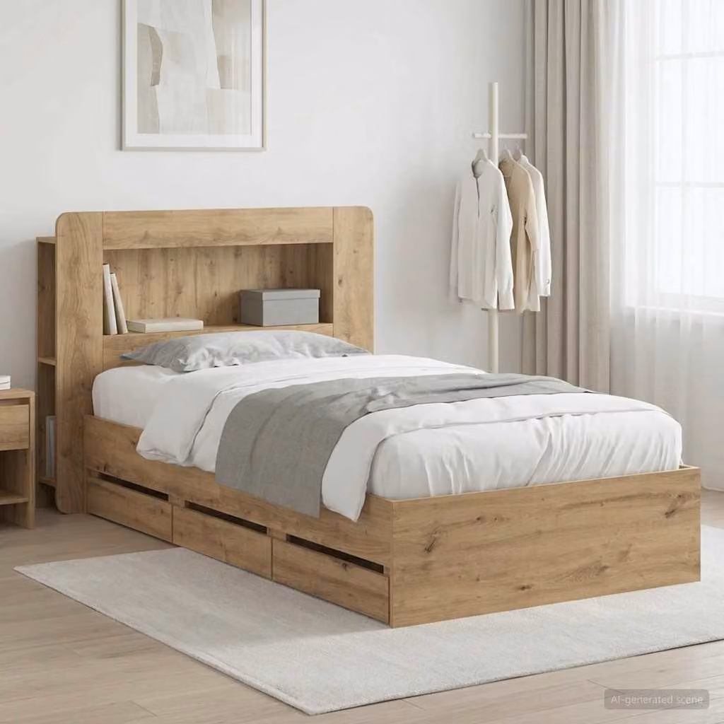 Letto con contenitore e testata vidaXL in legno marrone con cassetti L/P/H: 221.5 x 140 x 80 cm