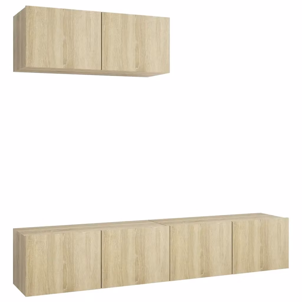 Set di 3 Mobili Porta TV Moderni vidaXL in Legno Rovere e Beige, Montaggio a Parete – 2