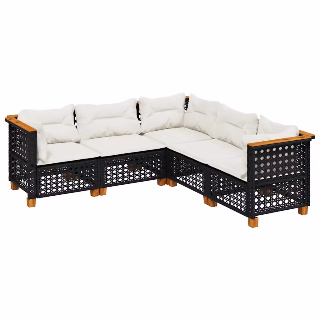 vidaXL Set Divani da Giardino 5 pz a Forma a L in Polyrattan Nero con Cuscini e Rivestimenti Rimovibili – 2