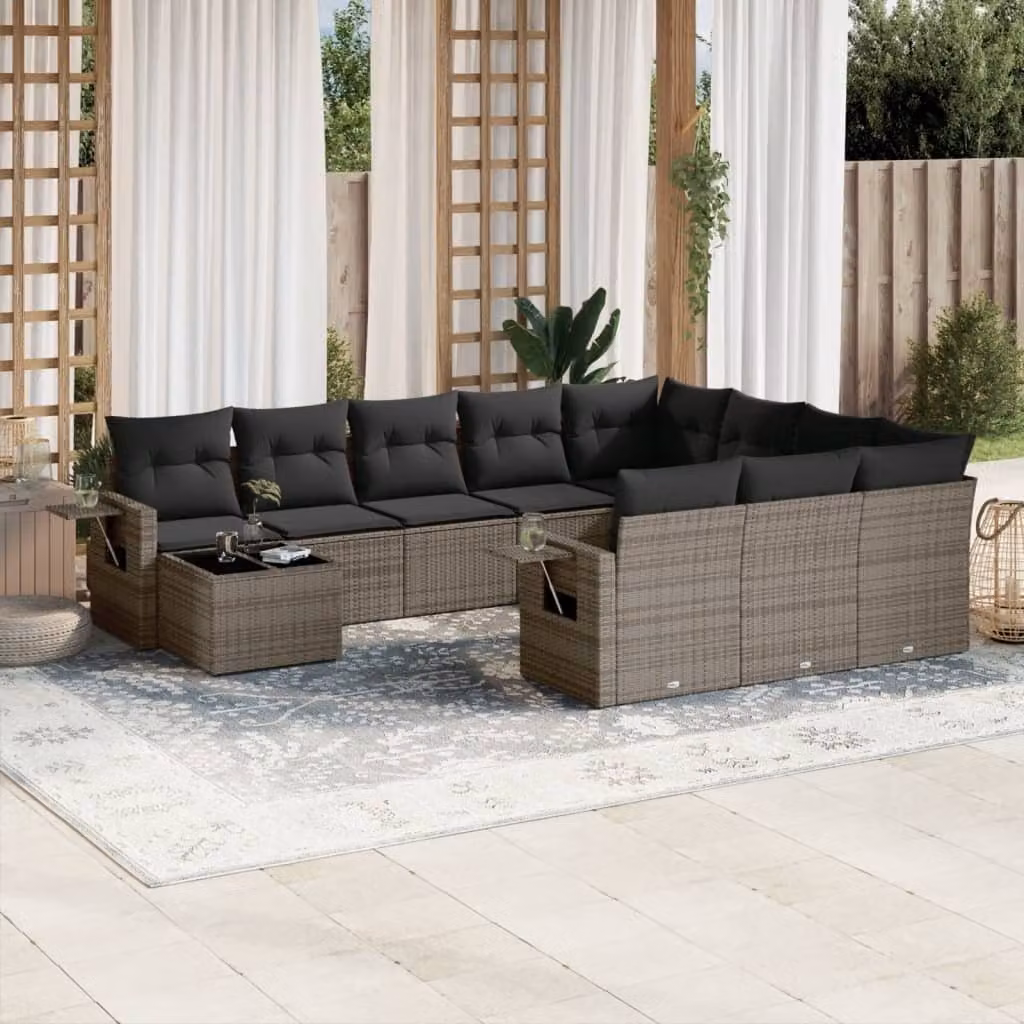 Maison Exclusive - Set Divani da Giardino 11 pz con Cuscini in Polyrattan Grigio