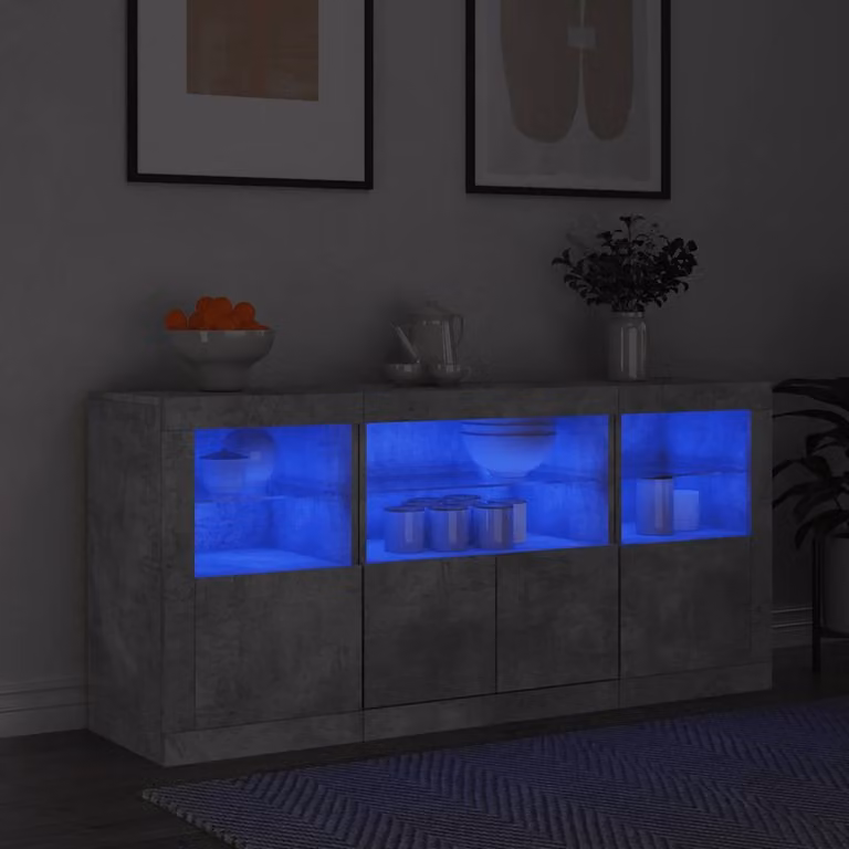 vidaXL Credenza Moderna con Luci LED Grigio Opaco L: 142,5 cm, P: 37 cm, H: 67 cm