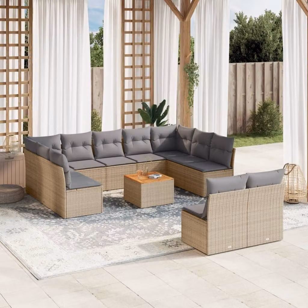 Maison Exclusive - Set Divano da Giardino 12 pz con Cuscini Beige Misto Polyrattan