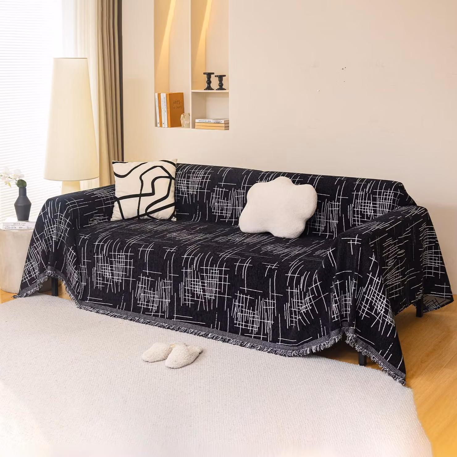 Coperta da divano in tessuto chenille con frange, 180 x 130 cm