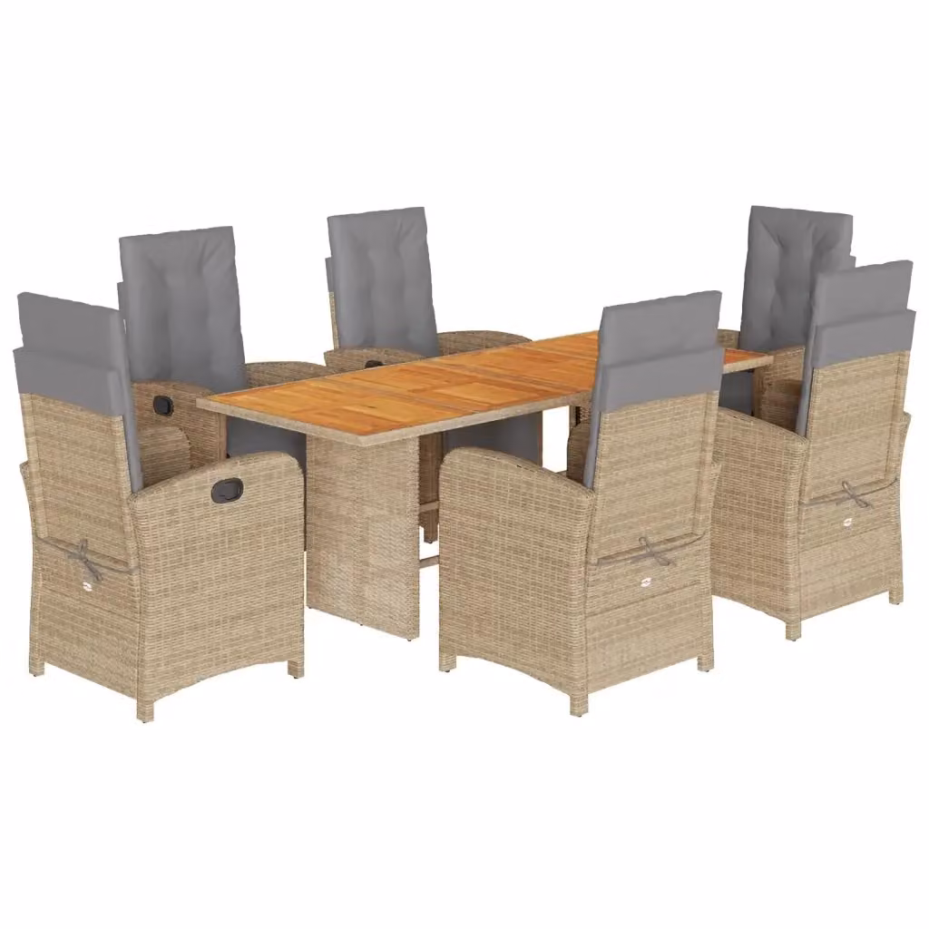 Set da pranzo da giardino vidaXL in polyrattan con cuscini beige e grigi e tavolo in legno di acacia, 7 pezzi – 2