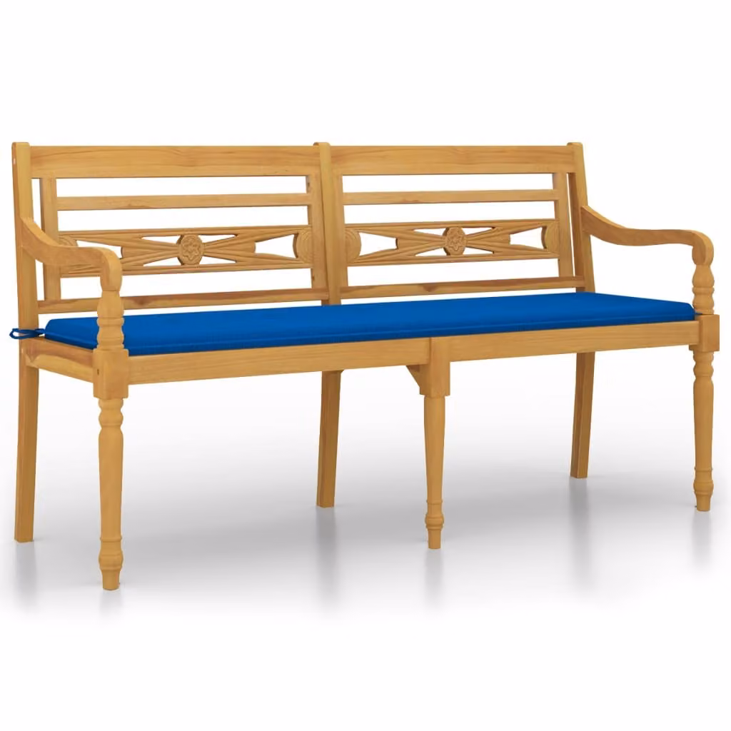 Panchina Batavia Cuscino Blu Reale 150 cm Legno Massello Teak