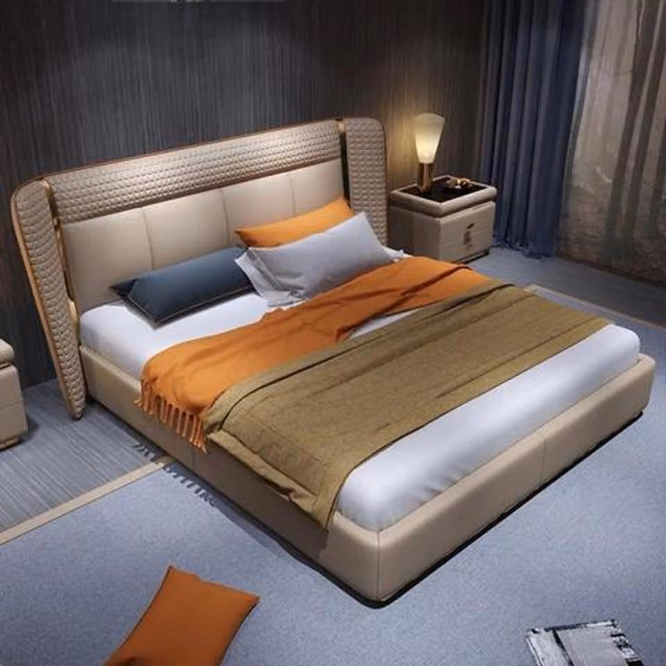 Luxuriöses Beiges Polsterbett Schlafzimmer Betten Edle Hotelbetten