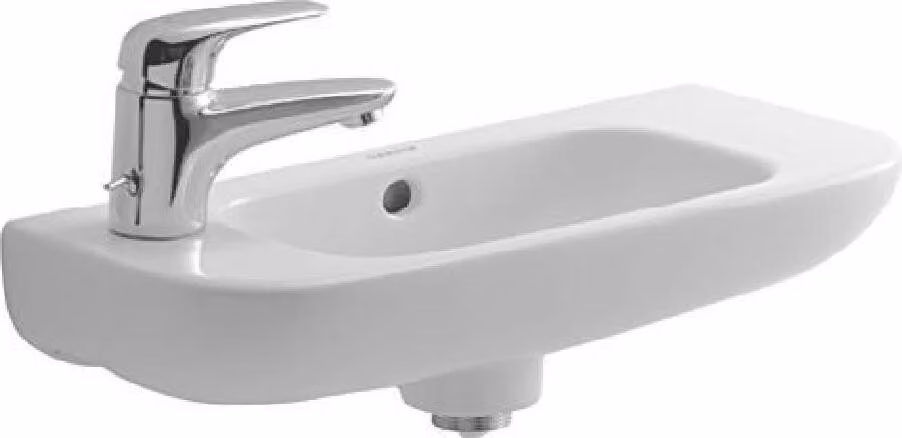 Duravit D-Code - Lavabo 500x220 mm, con sfioratore, con foro per batteria a sinistra, bianco 07065000092