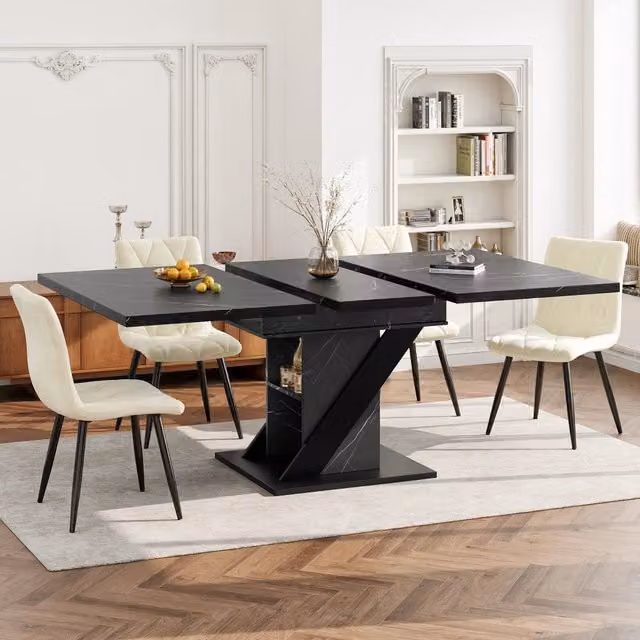 Tavolo da pranzo allungabile 110 a 140 x 80 x 75 cm in MDF e metallo effetto marmo nero