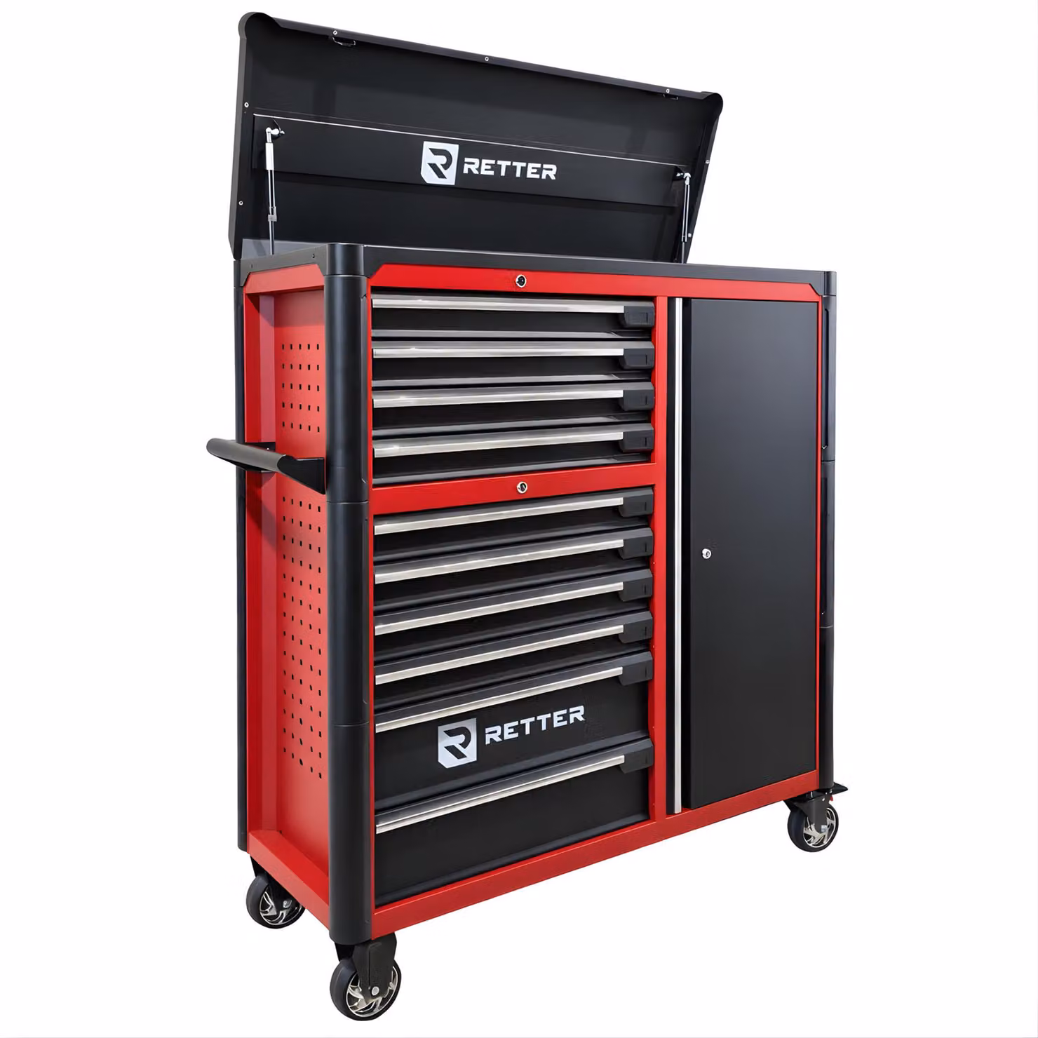 Carrello da officina RETTER 10 cassetti + armadio laterale - Carrello 1200 mm con sistema Interlock R3410XXL
