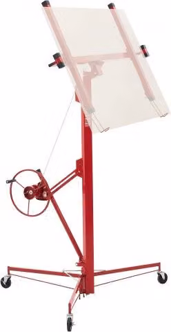 VEVOR Sollevatore di Pannelli in Cartongesso in Acciaio Rosso con Braccio Telescopico Regolabile e Ruote Bloccabili, Capacità di Carico 68 kg, Altezza Massima 487,7 cm