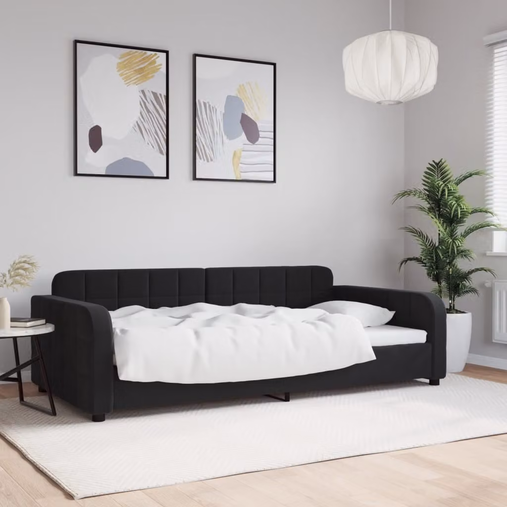 vidaXL Letto da Giorno in Velluto Nero L: 100 cm, P: 200 cm, H: 71 cm