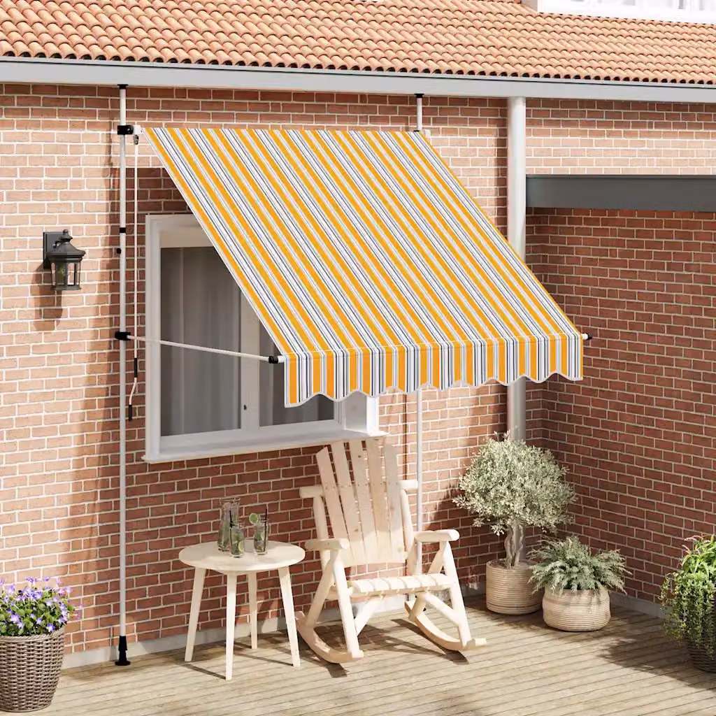 vidaXL Tenda da Sole Retrattile Manuale a Strisce Blu e Gialle, L: 200 cm, P: 120 cm