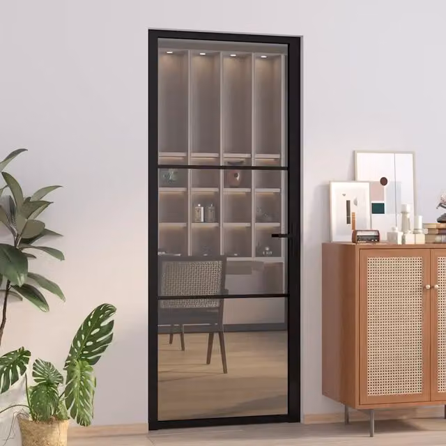 Porta Interna Moderna vidaXL in Alluminio e Vetro Trasparente Nero Opaco L: 83 cm, H: 201,5 cm