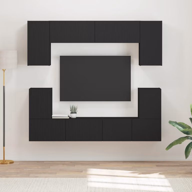 Set mobile TV moderno vidaXL in 5 pezzi, colore nero, in legno MDF