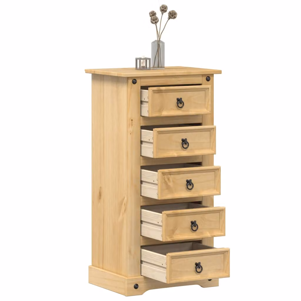 Comodino Corona vidaXL in Legno Massello di Pino Cerato, Colore Marrone/Beige, L 53 cm x P 39 cm x H 103 cm