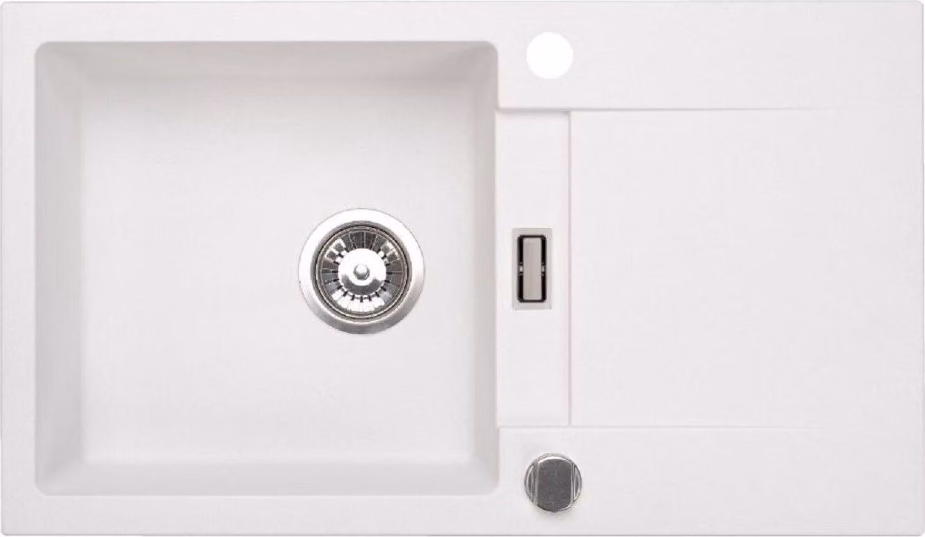 Lavello QLS 76x44 cm con sgocciolatoio Siphon reversibile - Runner White 11196