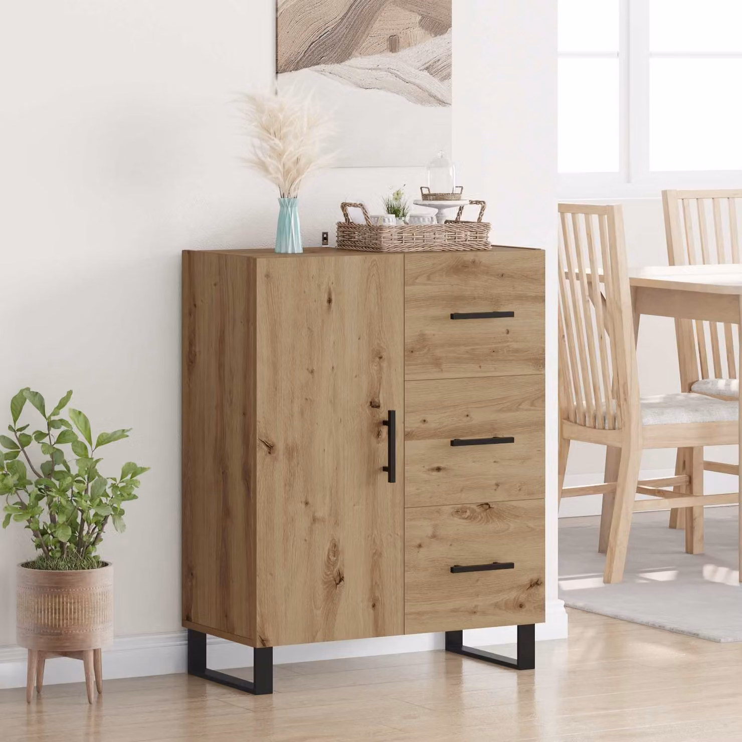 Credenza moderna vidaXL in legno e metallo marrone L: 69,5 cm, P: 34 cm, H: 90 cm