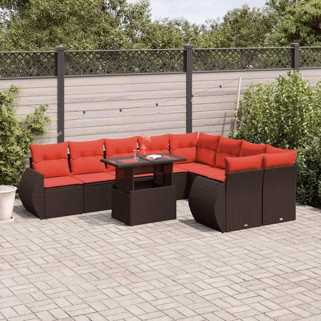 Maison Exclusive - Set da giardino 10 pezzi con cuscini, marrone, polyrattan