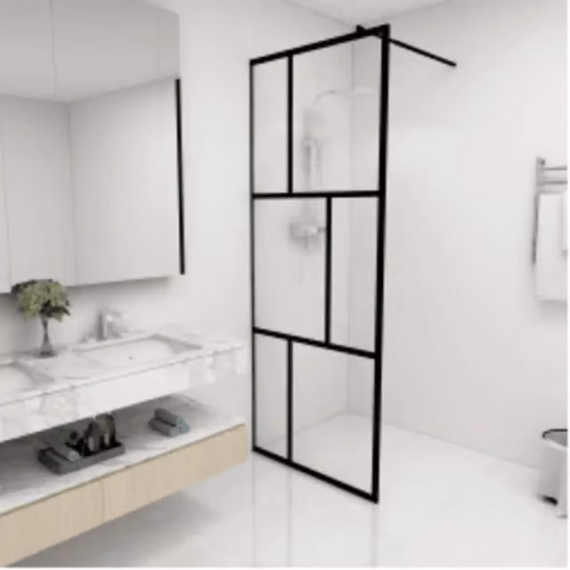Parete per Doccia Walk-in vidaXL in Vetro Temperato Trasparente con Profilo Nero L: 80 cm, H: 195 cm – 1